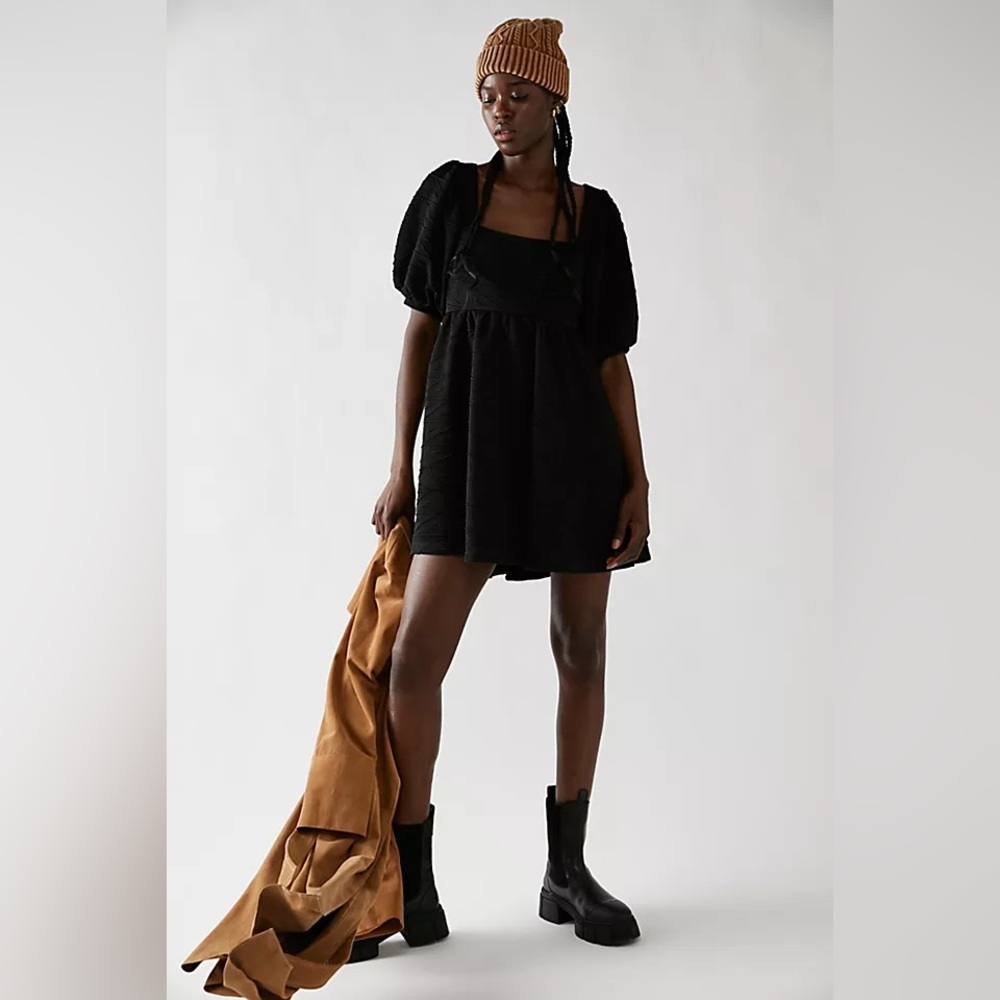 NWT 🏷️ Free People ‘Violet’ Puff Sleeve Mini Dress in Black
